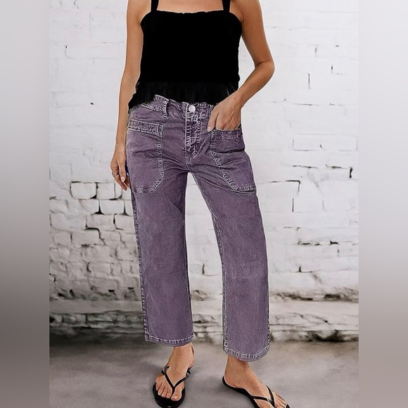 Flamingals Straight Wide Leg Jeans for Women Mid Waisted Casual Raw Hem Denim - Picture 5 of 14